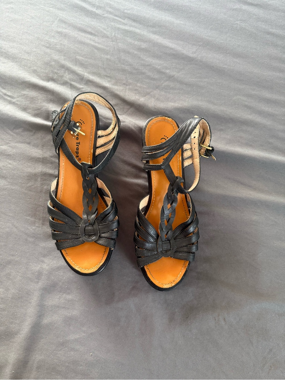 Black Leather Strappy Womens Sandals